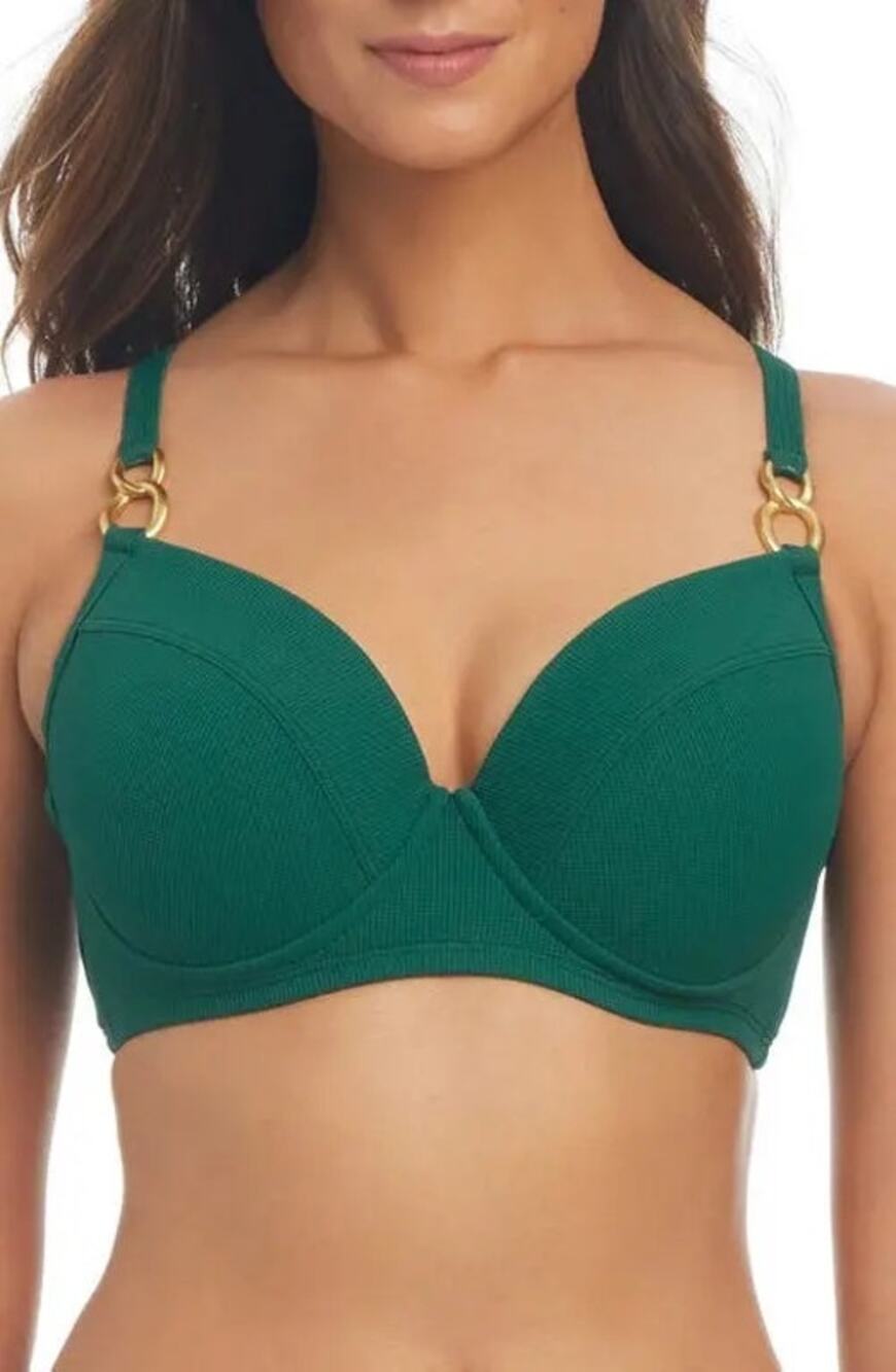 Bleu Rod Beattie Bikini Top Size 38DD Underwire Palma Green Gold Ring Swim NWT